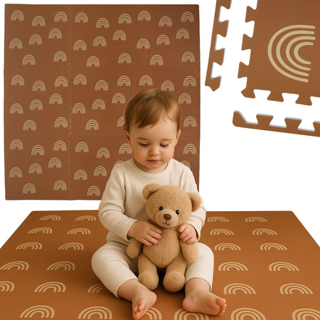 OUTLET Mata piankowa podłogowa Humbi 180x180 puzzle piankowe 9 szt. brązowy łuki tęcza WADLIWE