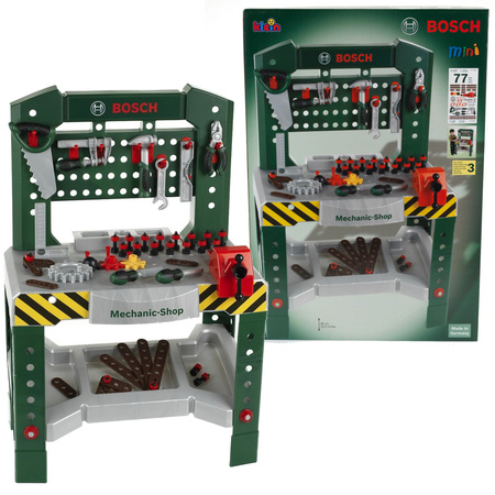 Duży warsztat Bosch dla dzieci młotek piła imadło 77 elementów stół warsztatowy 3+ Klein