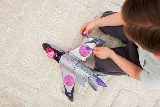 Psi Patrol The Mighty Movie Wielki Film Figurka Skye różowo szary odrzutowiec interaktywny pojazd Deluxe Światło Dźwięk + Zestaw 8 gier planszowych