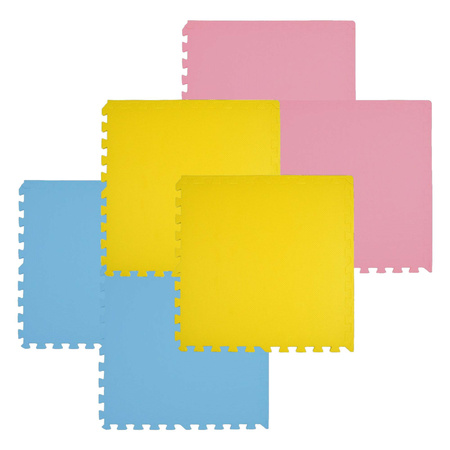 Mata piankowa podłogowa Humbi 180x120 Duże puzzle piankowe wodoodporne bezpieczne 6 szt. żółty, błękitny, różowy