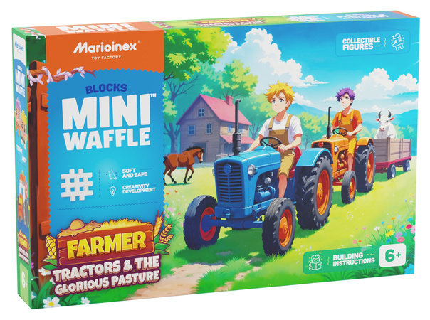 Klocki konstrukcyjne Mini Waffle Farmer Traktory i Wypasiona Łąka 110 elementów Marioinex