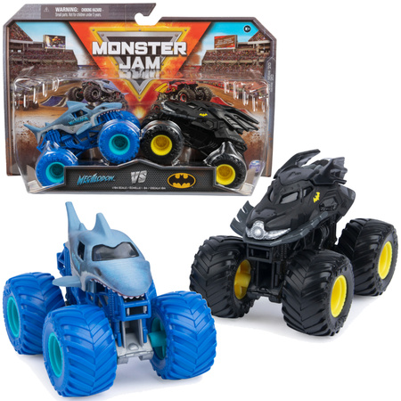 Monster Jam 2 pojazdy Monster Truck 1:64 Megalodon vs Batman