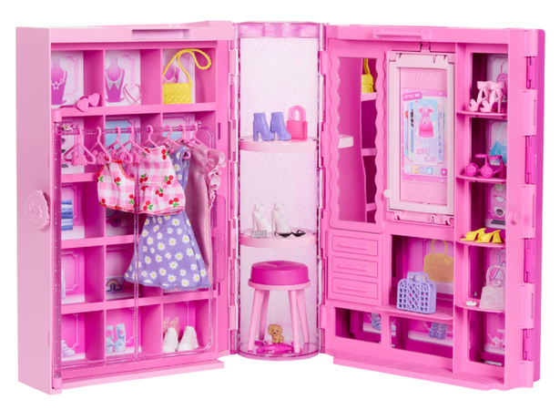 Barbie duży zestaw Szafa Marzeń z lalką przenośna garderoba Dream Closet 25+ elementów