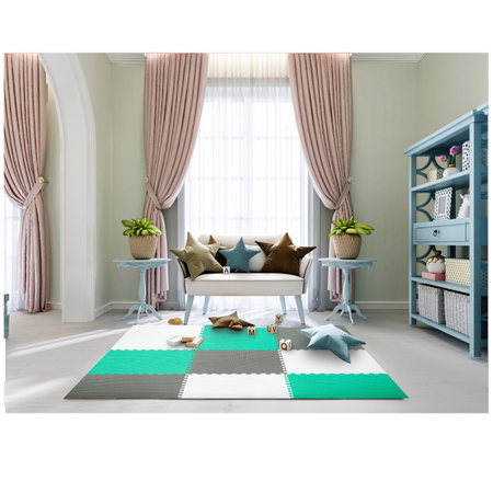 Mata piankowa podłogowa Humbi 180x180 Duże puzzle piankowe wodoodporne bezpieczne 9 szt. miętowy, szary, biały