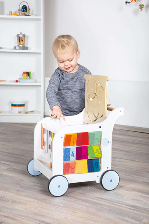Drewniany edukacyjny chodzik pchacz kostka edukacyjna sorter tablica 5w1