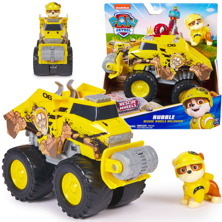 Psi Patrol Rubble Rescue Wheels Terenówka Pojazd Budowlany Z Figurką 6cm Monster Truck Buldożer
