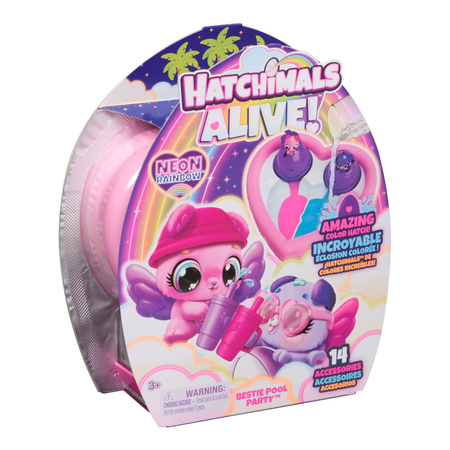 Hatchimals Alive! Neon Rainbow Bestie Pool Party basen 2 figurki w jajkach i 14 akcesoriów