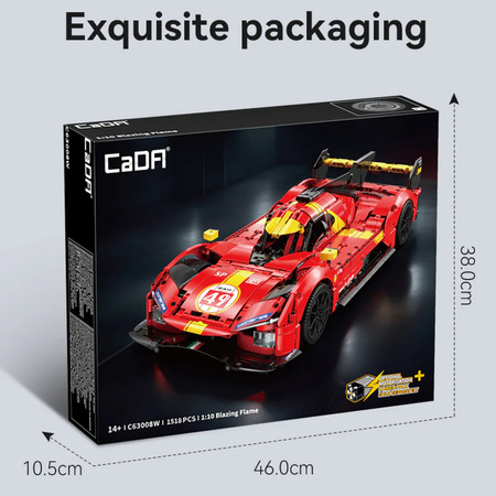 Klocki konstrukcyjne CaDA Zdalnie sterowany samochód 51 cm Auto wyścigowe Blazing Flame Pojazd 1518 elementów C63008W z napędem Power System
