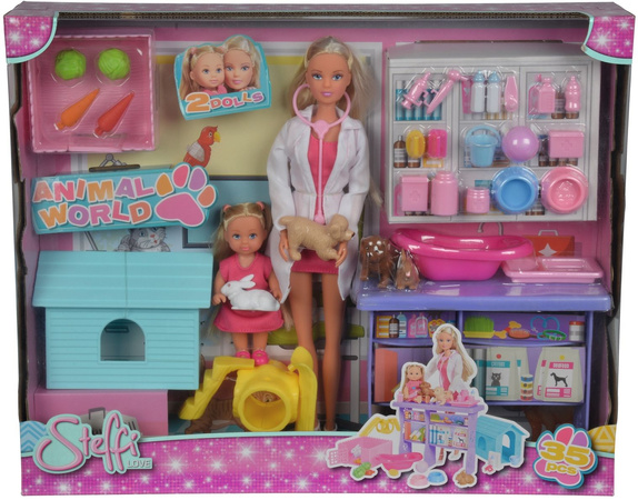 Lalka Steffi weterynarz i lalka Evi zwierzątka 35 elementów