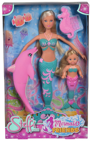 Zestaw Steffi i Evi syrenki 2 lalki Mermaid Friends + delfin i grzebień
