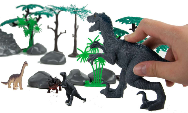 Zestaw Eichhorn Drewniana farma 23 elementy+Zestaw Figurek Dinozaurów w pojemniku 55 elementów