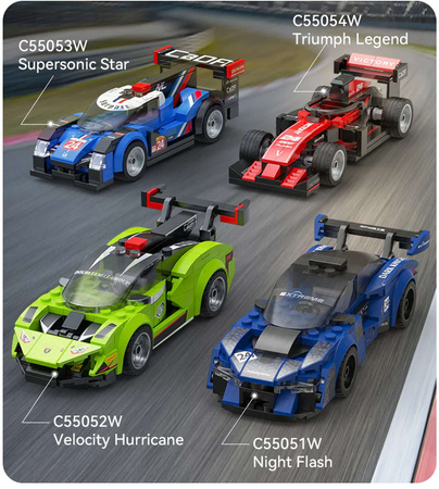 Klocki Konstrukcyjne CaDA zestaw samochodów: Night Flash, Velocity Hurricane, Triumph Legend, Supersonic Star 614 el.