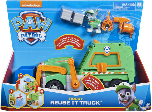Psi Patrol Duża Śmieciarka Rocky Pojazd Do Recyklingu 38 CM + Figurka