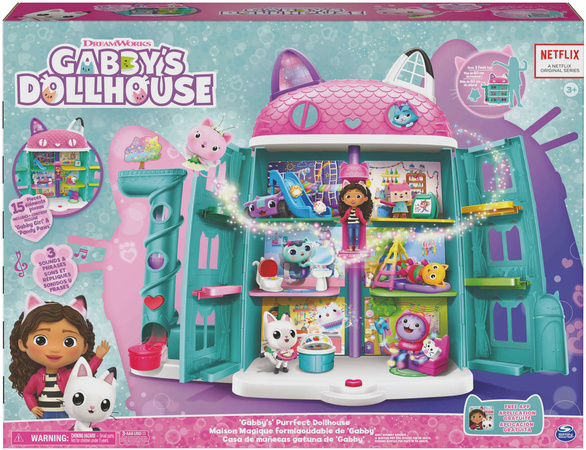 OUTLET Koci Domek Gabi Interaktywny 60 cm wielki duży dom dla lalek + figurki Kiciuś Panduś i Gabi Gabby's Purrfect Dollhouse DŹWIĘK PRODUKT WADLIWY