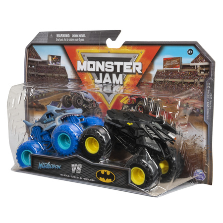Monster Jam 2 pojazdy Monster Truck 1:64 Megalodon vs Batman