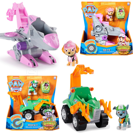 Zestaw Psi Patrol Pojazdy Dino Rescue Skye I Rocky Z Figurkami + 2 Figurki Dinozaurów W Jajku