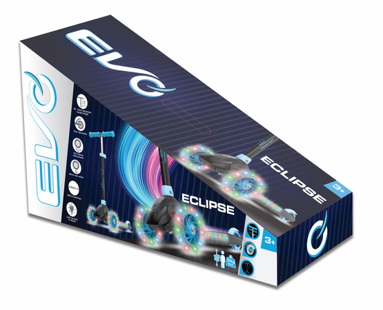 EVO Regulowana Trójkołowa Hulajnoga dla Dzieci Eclipse Niebieski Świecące kółka i Podest