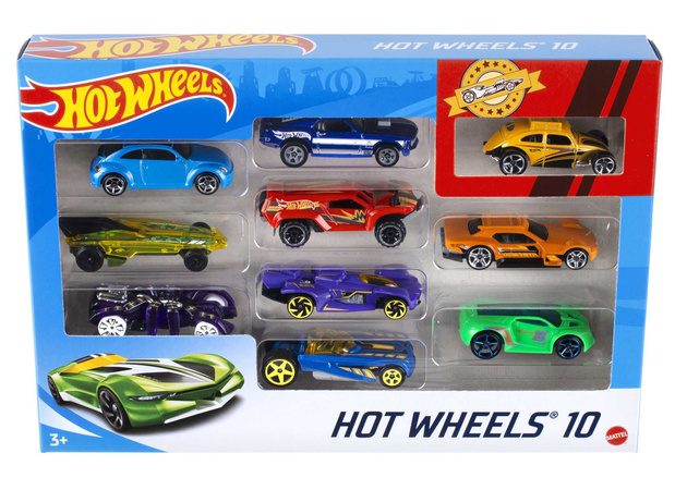 Hot Wheels Zestaw prezentowy 10 samochodów resoraków niespodzianek