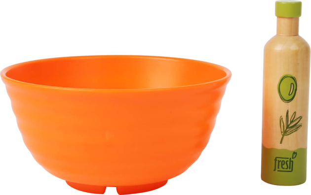 Small Foot 11476 Sałatka drewniany zestaw do zabaw + sztućce miska