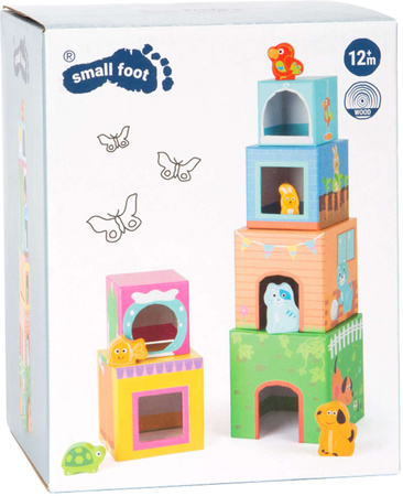 Układanka piramida ze zwierzątkami kolorowe kartonowe klocki