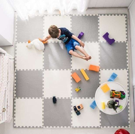 Humbi Duża Mata edukacyjna Grube Puzzle piankowe kremowe i szare XXL 180X180 cm z pianki EVA + KREA Balance Board Deska do balansowania