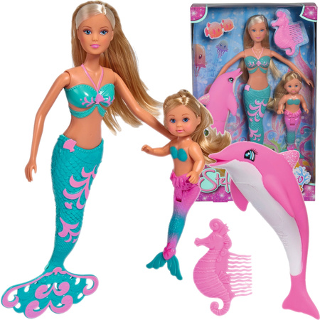 Zestaw Steffi i Evi syrenki 2 lalki Mermaid Friends + delfin i grzebień