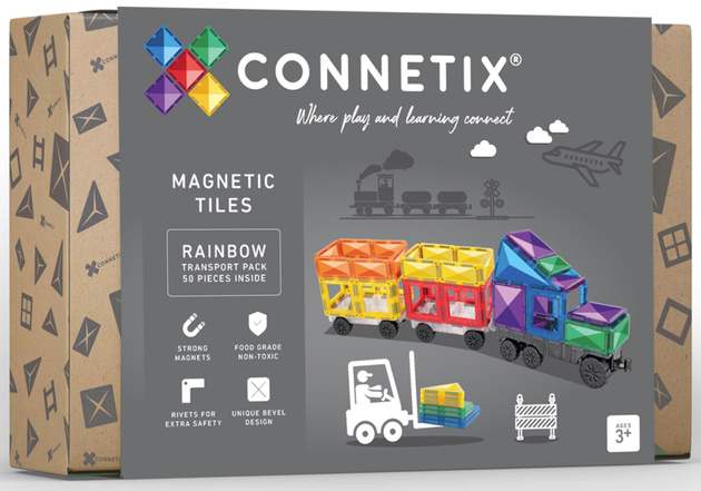 CONNETIX Rainbow Transport Pack Kreatywne klocki magnetyczne 50 elementów