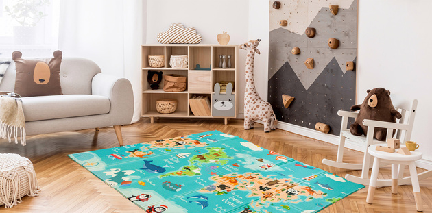 Humbi Dwustronna Składana Mata Piankowa Edukacyjna z pianki XPE 200x180x1 Mapa świata Ulice