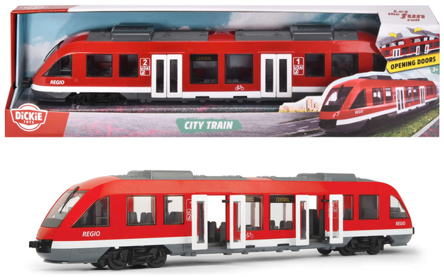 Czerwony Pociąg miejski z otwieranymi drzwiami realistyczny Tramwaj Regio 3+