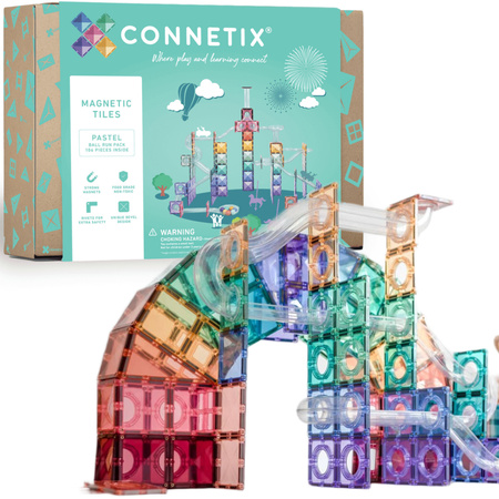 CONNETIX Pastel Ball Run Pack Kreatywne klocki magnetyczne 106 elementów z torem dla kulek