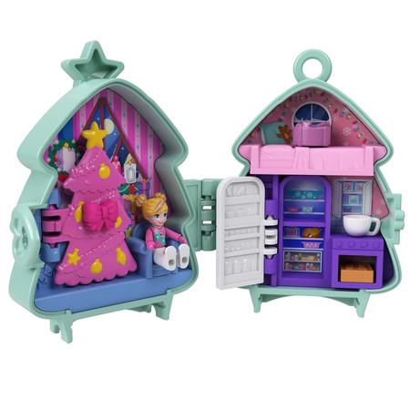 Polly Pocket zestaw kompaktowy świąteczny Holiday Connects choinka renifer + figurki