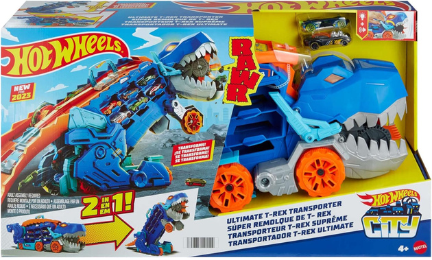 Hot Wheels T- Rex Mega Transporter światło/dźwięk + 2 auta