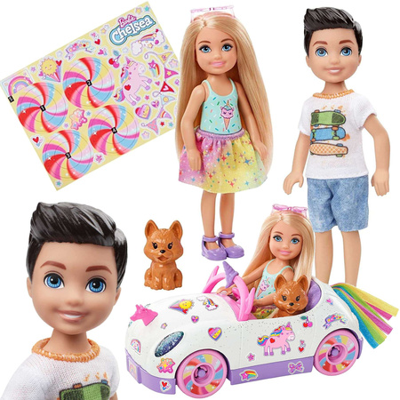 Barbie Club Chelsea zestaw tęczowe auto + 2 lalki