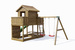 Plac zabaw drewniany ogrodowy Mars KDI domek, zjeżdżalnia, 2x huśtawka, stół piknikowy, ścianka wspinaczkowa