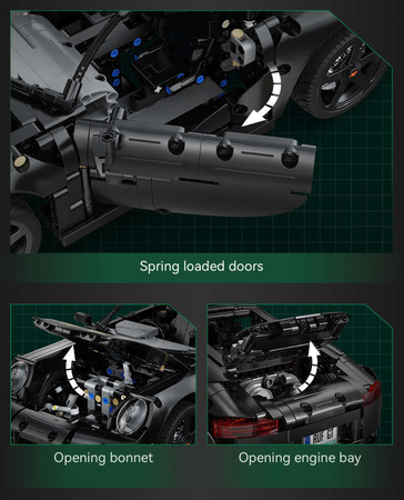 Klocki konstrukcyjne CaDA Samochód 35 cm autko miejskie RUF GT czarny Pojazd 1655 elementów