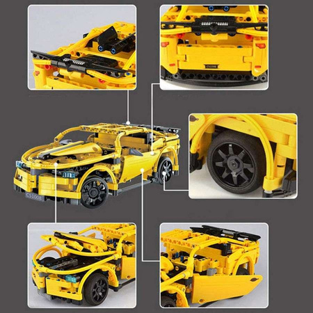 Klocki konstrukcyjne CaDA Hi-Tech Zdalnie sterowana Wyścigówka samochód żółty Auto Sportowe 30 cm Sportscar 419 elementów RC
