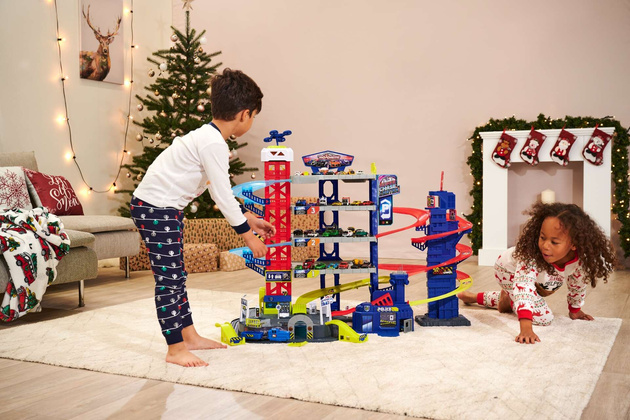 Duży Garaż Parking samochodowy Super Centrum Pościgu + 4 kolorowe auta Światło Dźwięk