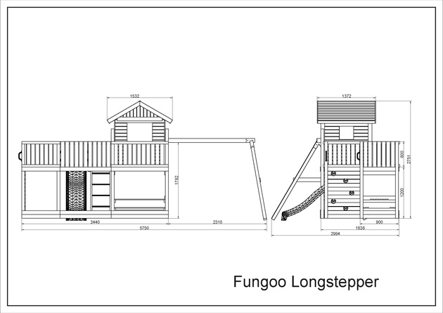 Fungoo Plac zabaw drewniany ogrodowy Longstepper z dwiema huśtawkami zjeżdżalnią