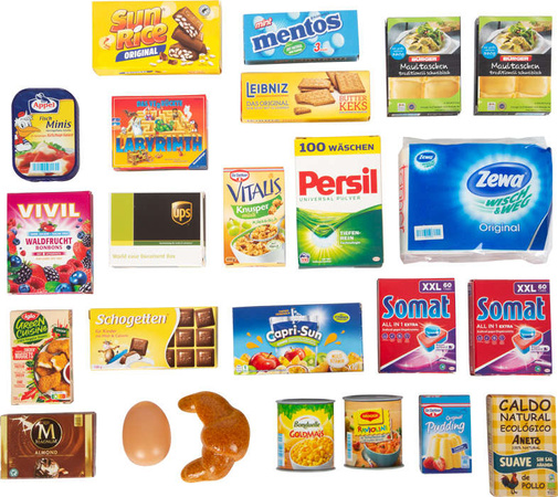 Zestaw Koszyk na zakupy z akcesoriami produkty spożywcze + wózek sklepowy Small Foot