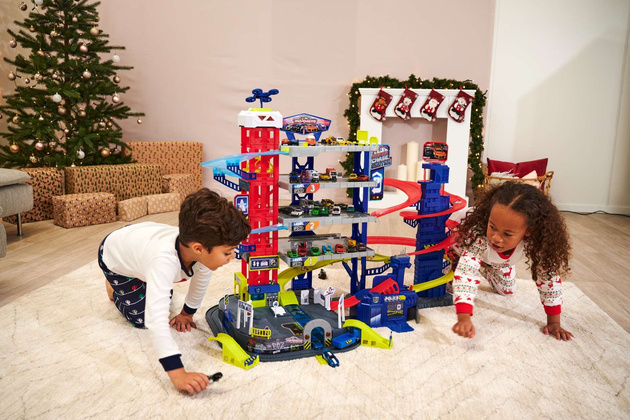 Duży Garaż Parking samochodowy Super Centrum Pościgu + 4 kolorowe auta Światło Dźwięk