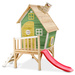 Drewniany domek ogrodowy dla dzieci ze zjeżdżalnią, werandą i schodkami Fantasia 300 zielony