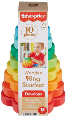 Kolorowa Piramida sorter Drewniana Układanka Wieża Kwiaty 10 elementów