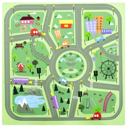 Mata podłogowa edukacyjna 180x90 Grube puzzle piankowe 18 szt. Humbi Miejskie ulice Miasto Miasteczko Drogi