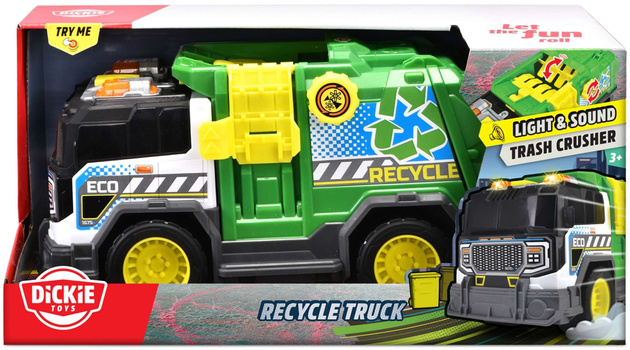 Śmieciarka Interaktywny zielony wóz przemysłowy 30cm Recycle Truck Światło Dźwięk