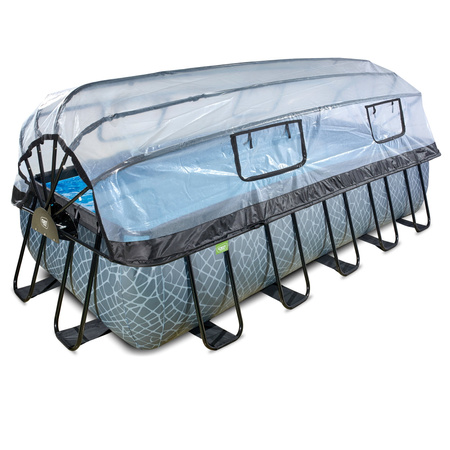 Basen ogrodowy 540x250x122 cm z akcesoriami (pompa piaskowa, drabinka, zadaszenie, pompa ciepła) - szary