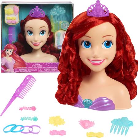 Disney Arielka Głowa do stylizacji i czesania włosów Księżniczka Mała Syrenka Ariel Fryzjer + akcesoria 14 el.