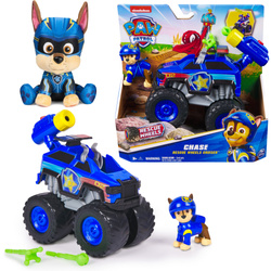 Psi Patrol Rescue Wheels niebieski Pojazd terenowy z figurką Chase 6cm + maskotka 23 cm