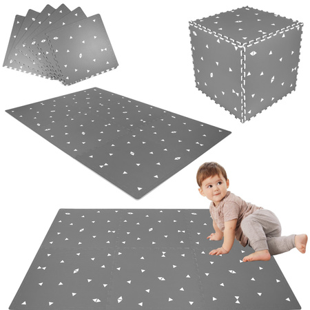 OUTLET Mata piankowa podłogowa XXL Humbi 180x120 Duże puzzle piankowe wodoodporne bezpieczne 6 szt. szary trójkąty WADLIWE