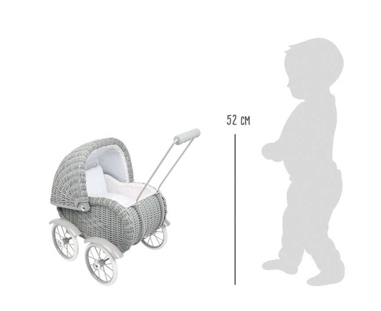 OUTLET Wiklinowy Wózek dla lalek Wickerwork cichy szary odgrywanie ról Small Foot WADLIWY