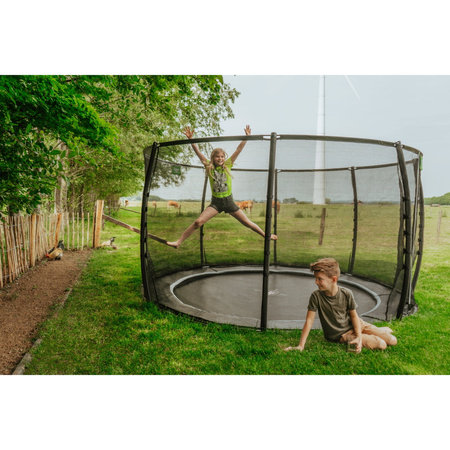 Trampolina ogrodowa naziemna Dynamic EXIT z siatką zabezpieczającą 366 cm czarna
